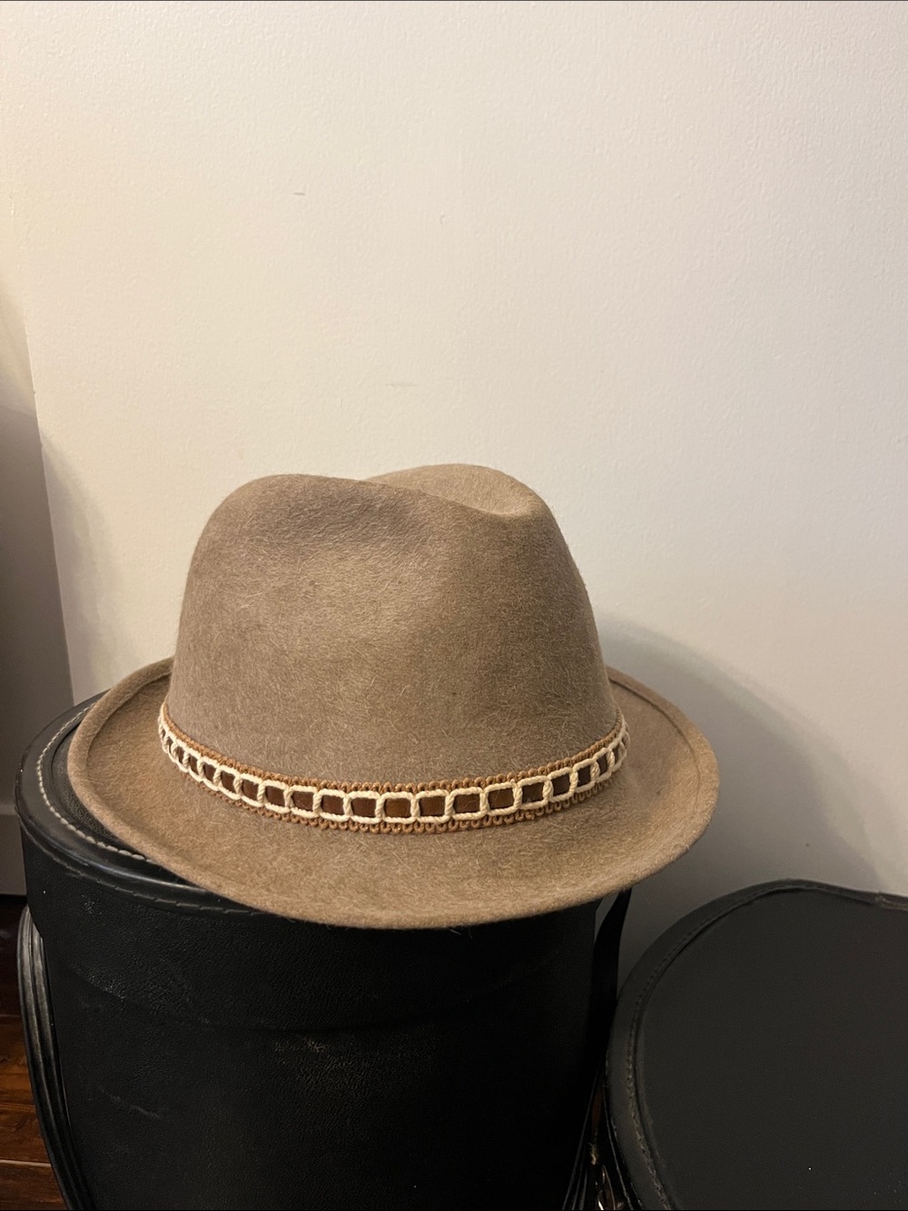 Men's Taupe Felt Fedora with Braided Trim
